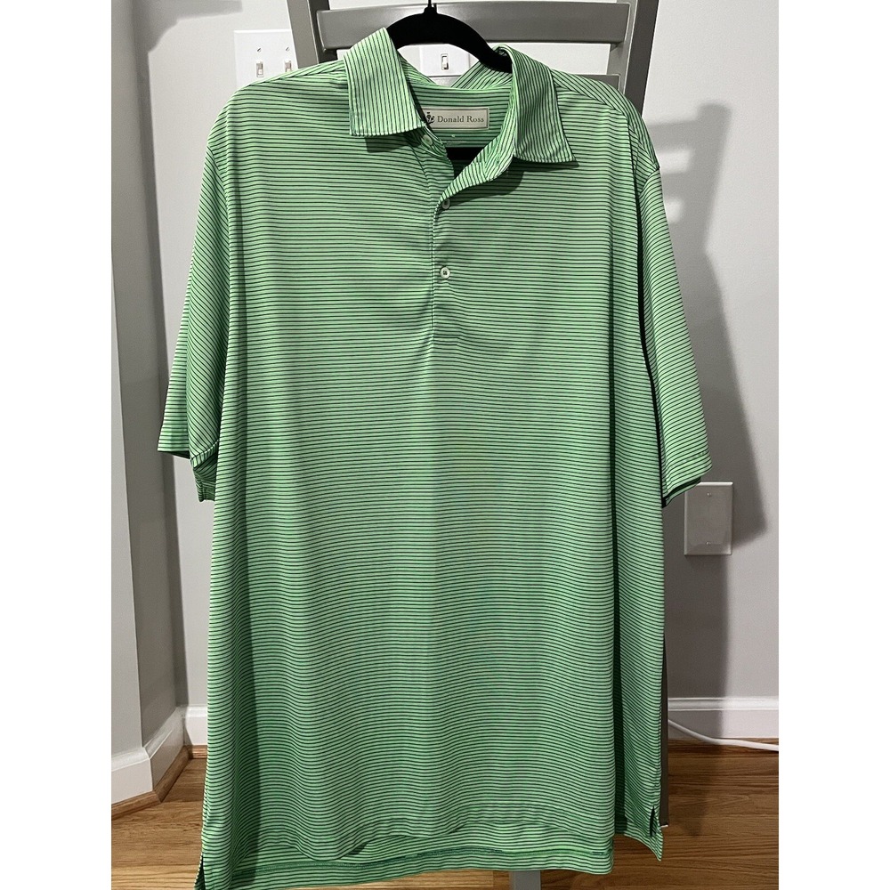 Donald Ross‎ Men's Xl Polo Green Striped Elk River 100% Polyester